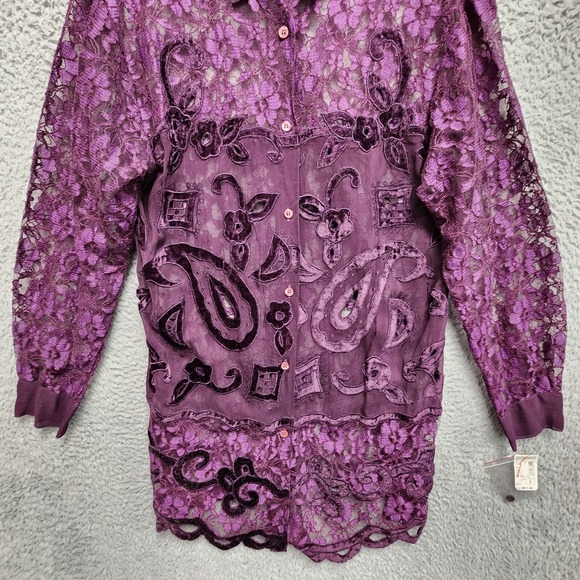 Vintage Gantos Blouse Womens Small Purple Lace Floral Whimsigoth Boho Witchy NEW - Picture 4 of 11